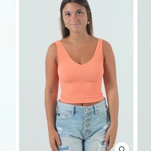 Nikibiki ribbed cropped tank top in coral